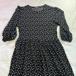 Zara | Black Dress w/ White Polka Dot Pattern Half Length Sleeve | Size S